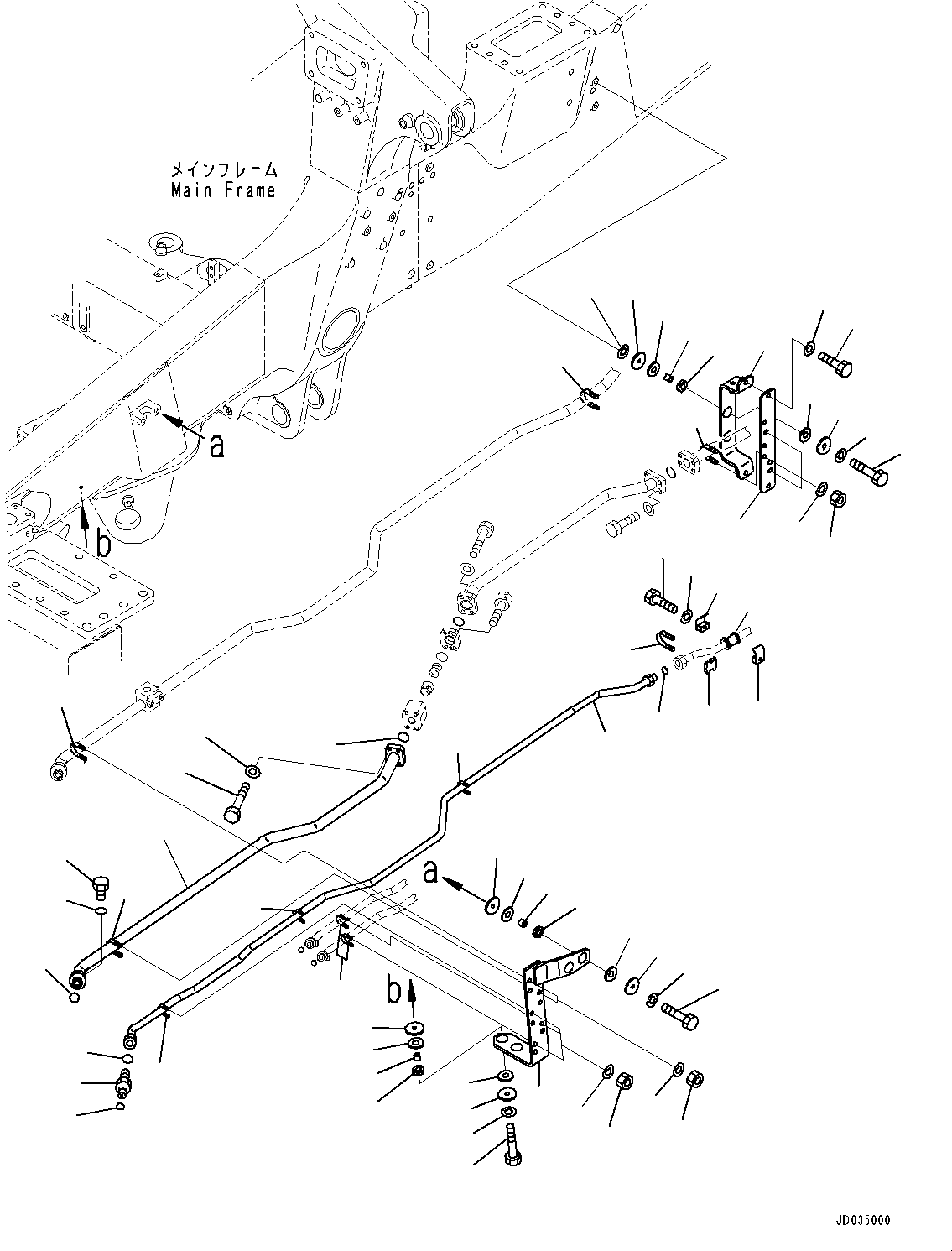 Komatsu parts book diagram for HD465-7E1 S/N 20001-UP (For EU): STEERING AND HOIST HYDRAULIC PIPING, DEMAND VALVE TO STEERING VALVE (1/2) (#20001-)