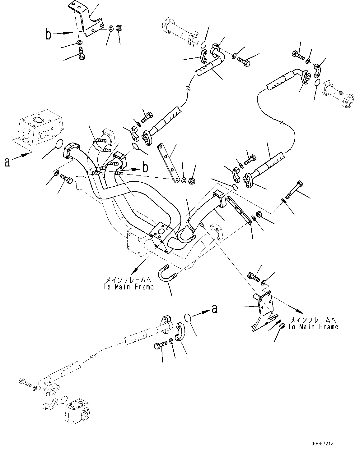 Komatsu parts book diagram for HD465-7E1 S/N 20001-UP (For EU): BRAKE OIL COOLING PIPING, PUMP TO BRAKE PIPING (#20001-)