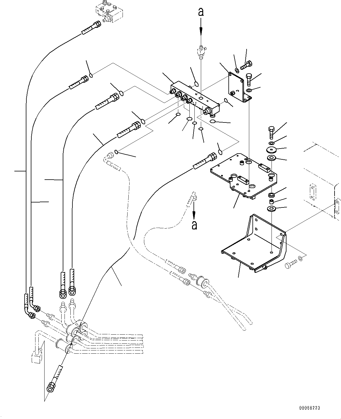 Komatsu parts book diagram for HD465-7E1 S/N 20001-UP (For EU): BRAKE PIPING, PIPING (1/6) (#20001-)