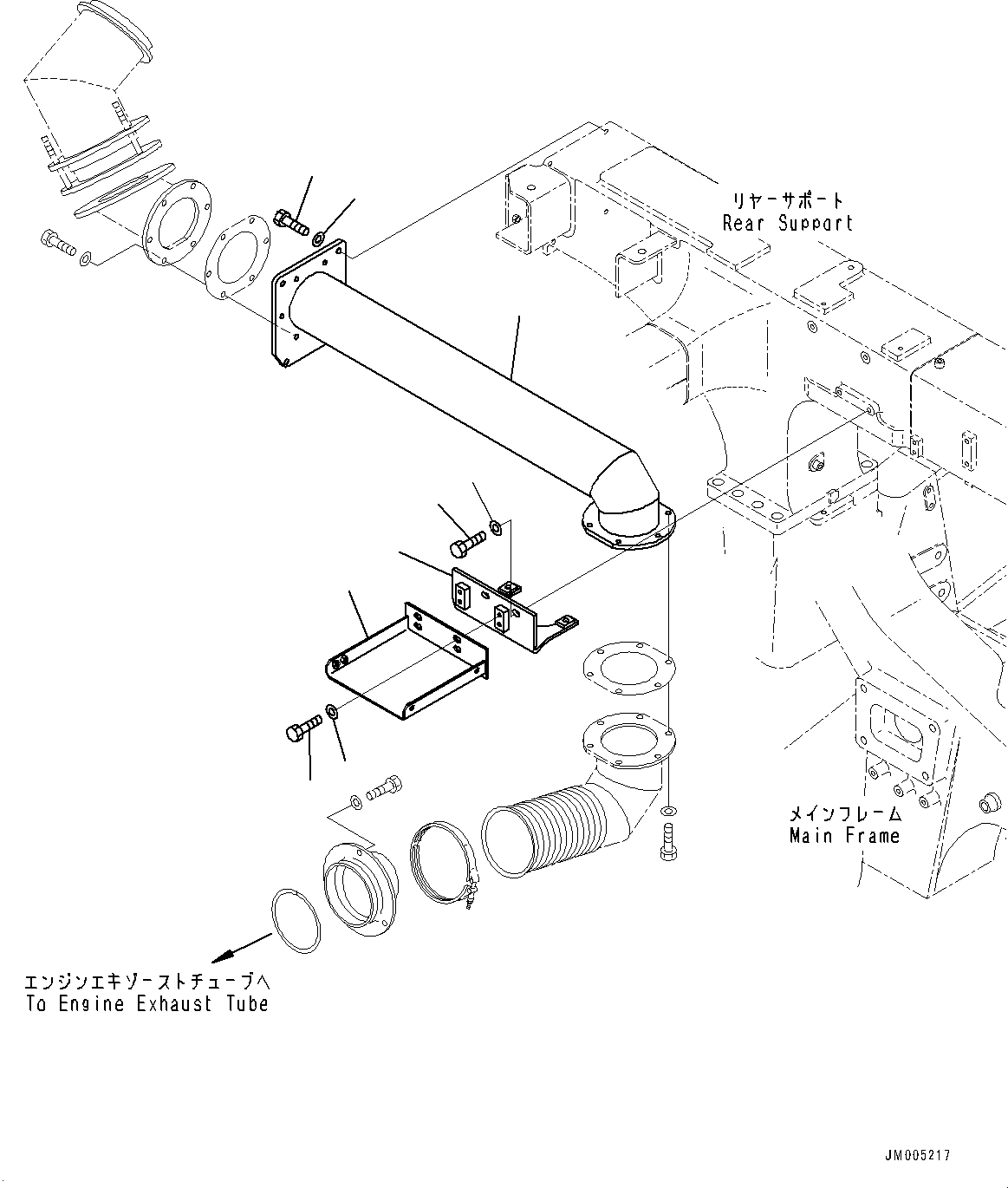 Komatsu parts book diagram for HD465-7E1 S/N 20001-UP (For EU): REAR SUPPORT, EXHAUST PIPING (#20001-)
