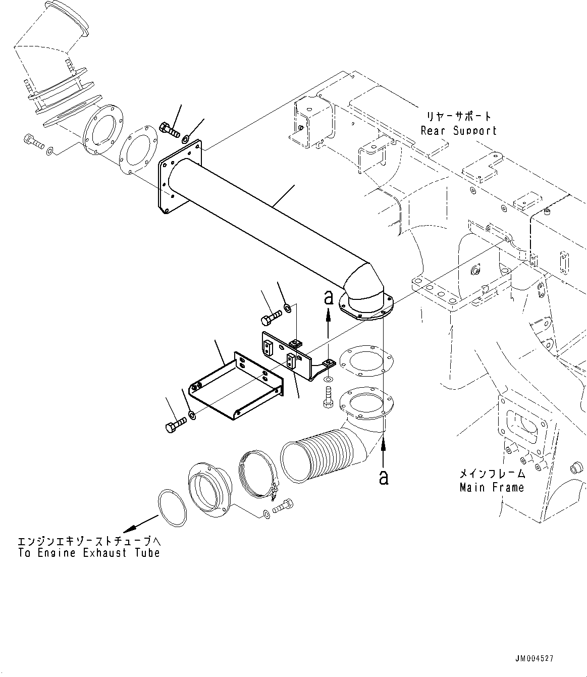 Komatsu parts book diagram for HD465-7E1 S/N 20001-UP (For EU): REAR SUPPORT, EXHAUST PIPING (#20001-)