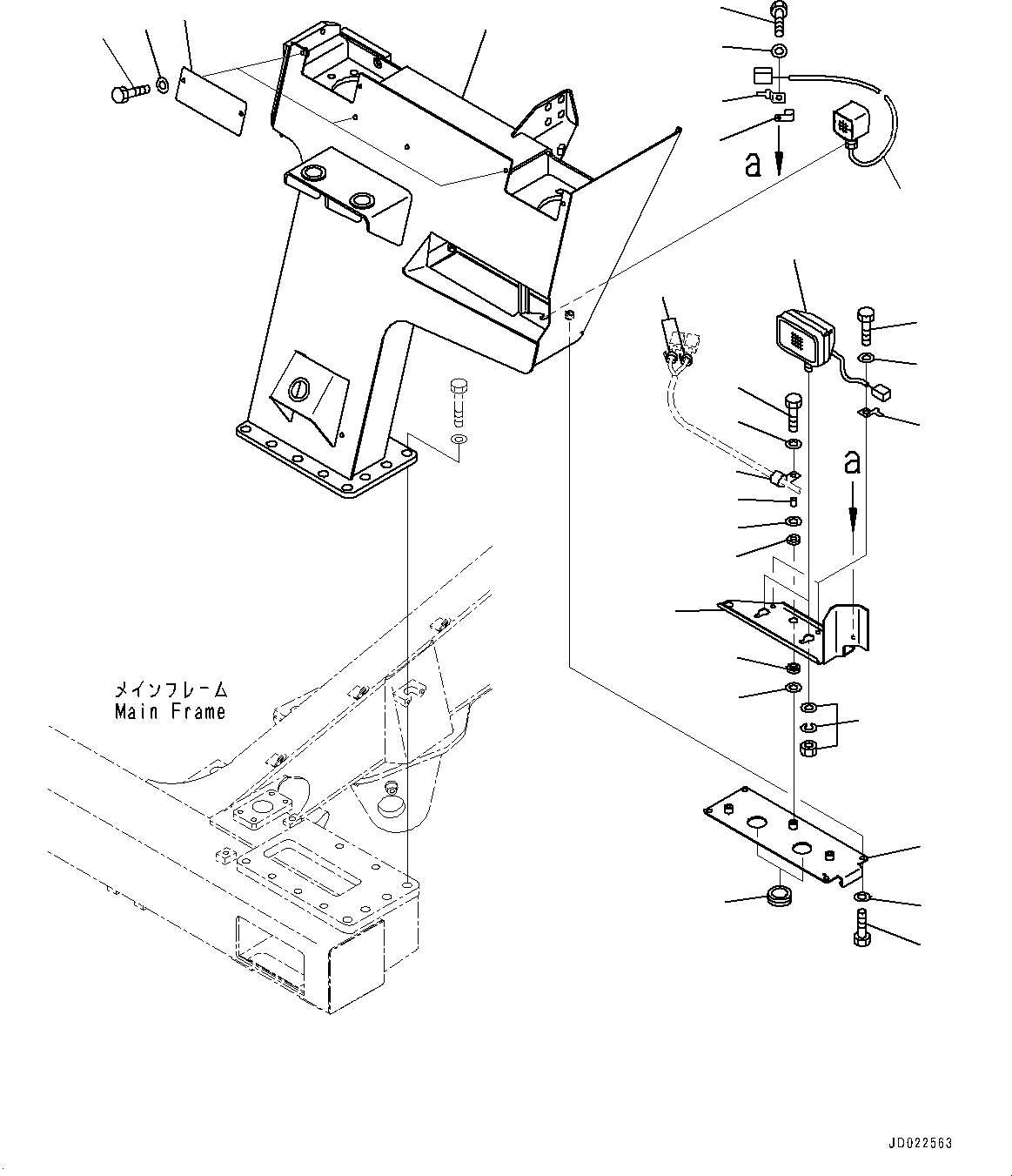 Komatsu parts book diagram for HD465-7E1 S/N 20001-UP (For EU): FRONT SUPPORT, L.H. (#20001-)