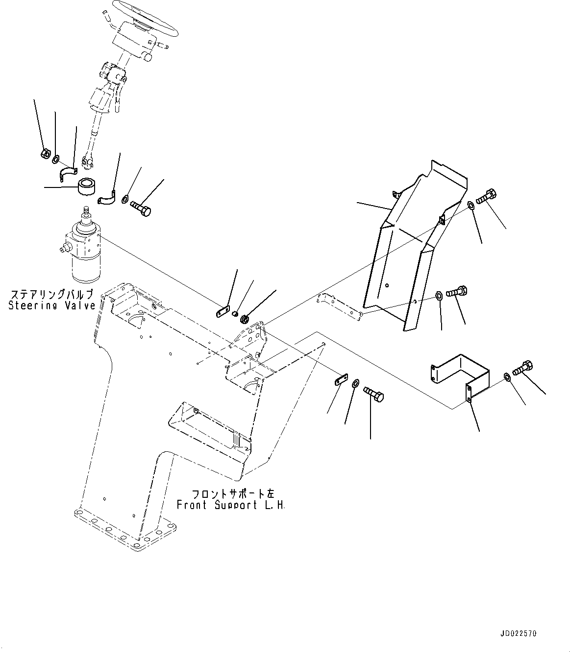 Komatsu parts book diagram for HD465-7E1 S/N 20001-UP (For EU): FRONT SUPPORT, STEERING VALVE MOUNTING (#20001-)