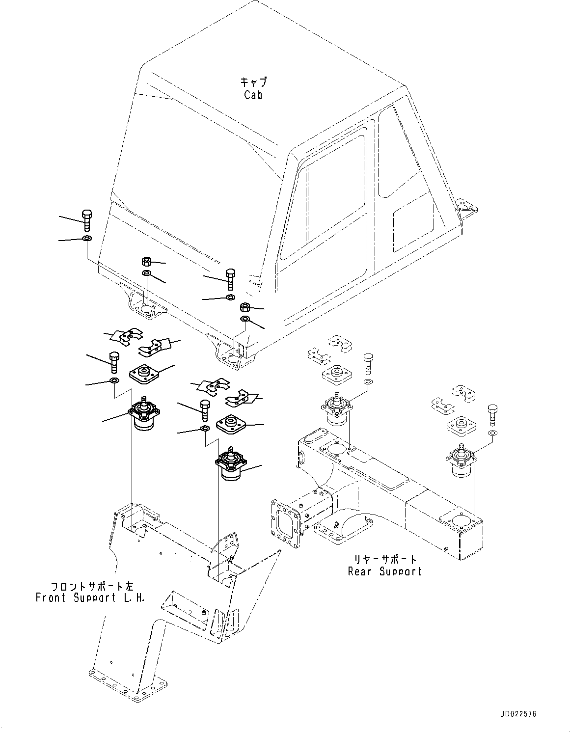 Komatsu parts book diagram for HD465-7E1 S/N 20001-UP (For EU): FRONT SUPPORT, CAB MOUNTING (#20001-)