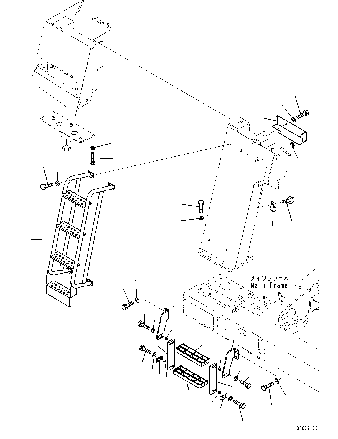 Komatsu parts book diagram for HD465-7E1 S/N 20001-UP (For EU): FRONT SUPPORT, MOUNTING, R.H. (#20001-)