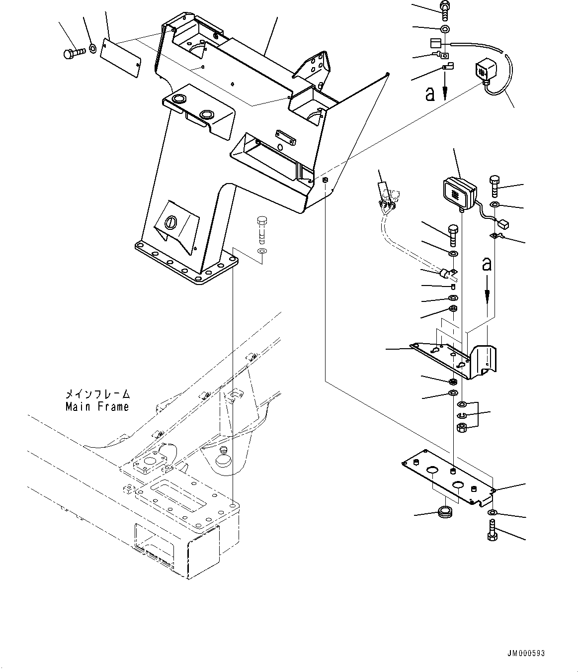 Komatsu parts book diagram for HD465-7E1 S/N 20001-UP (For EU): FRONT SUPPORT, L.H. (#20001-)