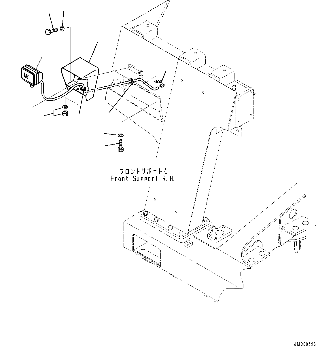 Komatsu parts book diagram for HD465-7E1 S/N 20001-UP (For EU): FRONT SUPPORT, FOG LAMP, R.H. (#20001-)
