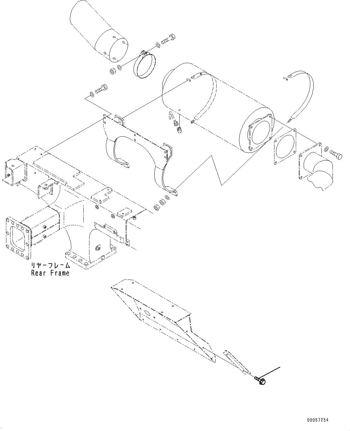 Komatsu parts book diagram for HD465-7E1 S/N 20001-UP (For EU): EXHAUST MUFFLER (#20001-)