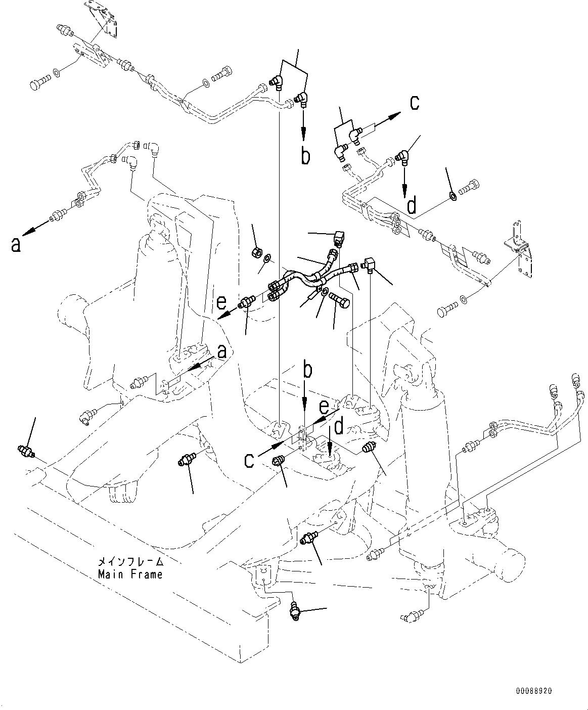 Komatsu parts book diagram for HD465-7E1 S/N 20001-UP (For EU): STEERING LINKAGE, LUBRICATION PIPING (2/2) (#20001-)