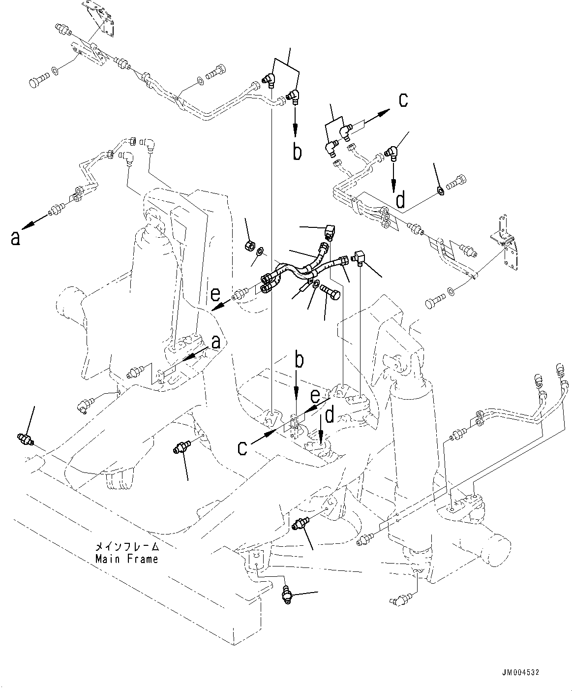 Komatsu parts book diagram for HD465-7E1 S/N 20001-UP (For EU): STEERING LINKAGE, LUBRICATING OIL PIPING (#20001-)