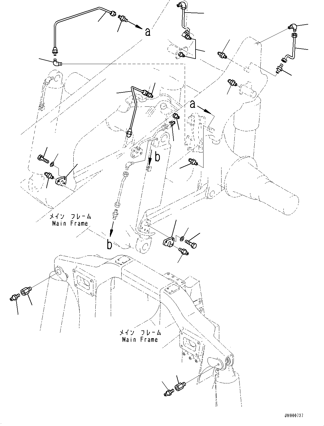 Komatsu parts book diagram for HD465-7E1 S/N 20001-UP (For EU): LUBRICATION PIPING (#20001-)