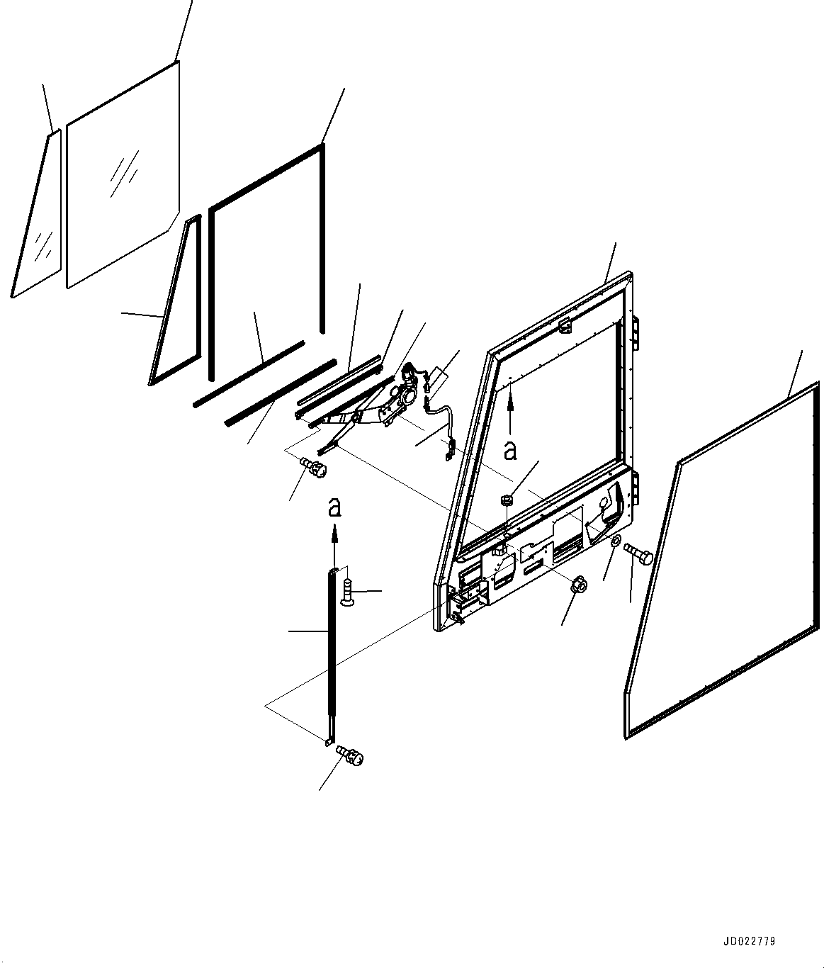 Komatsu parts book diagram for HD465-7E1 S/N 20001-UP (For EU): CAB, DOOR, R.H. (#20001-)