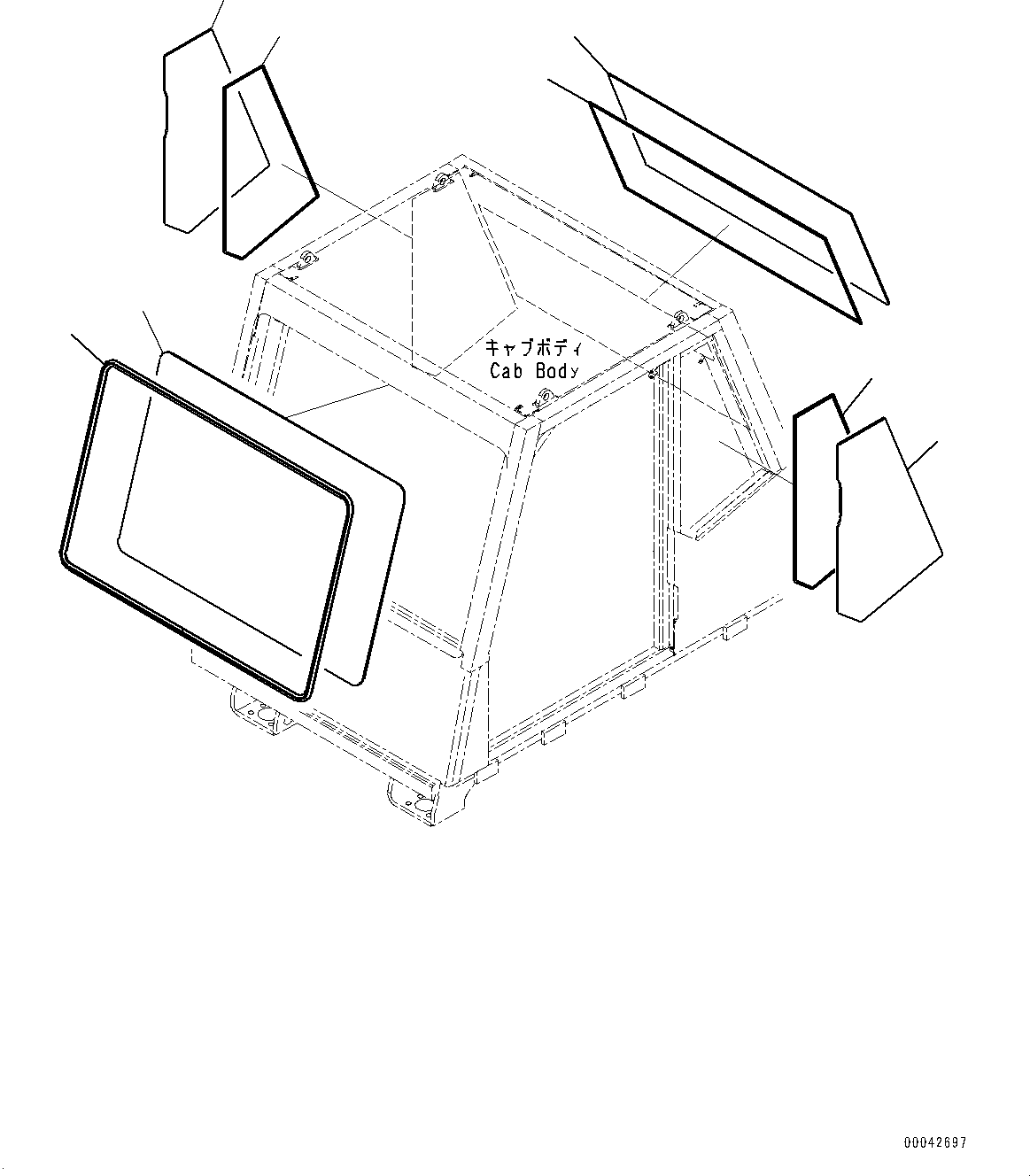Komatsu parts book diagram for HD465-7E1 S/N 20001-UP (For EU): CAB, GLASS WINDOW (#20001-)