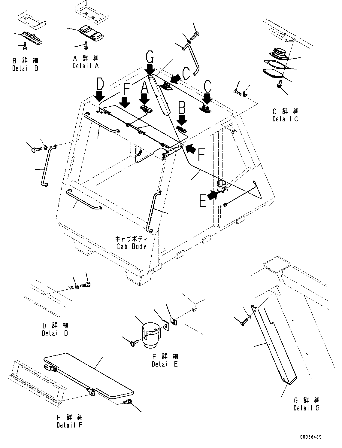 Komatsu parts book diagram for HD465-7E1 S/N 20001-UP (For EU): CAB, ACCESSORY (#20001-)