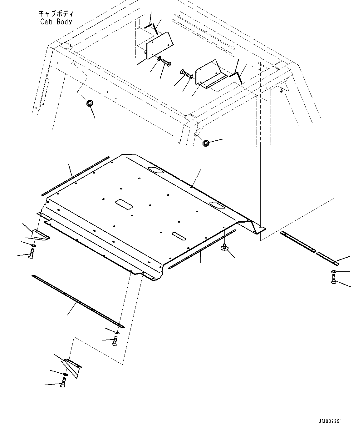 Komatsu parts book diagram for HD465-7E1 S/N 20001-UP (For EU): CAB, ROOF PAD (#20001-)
