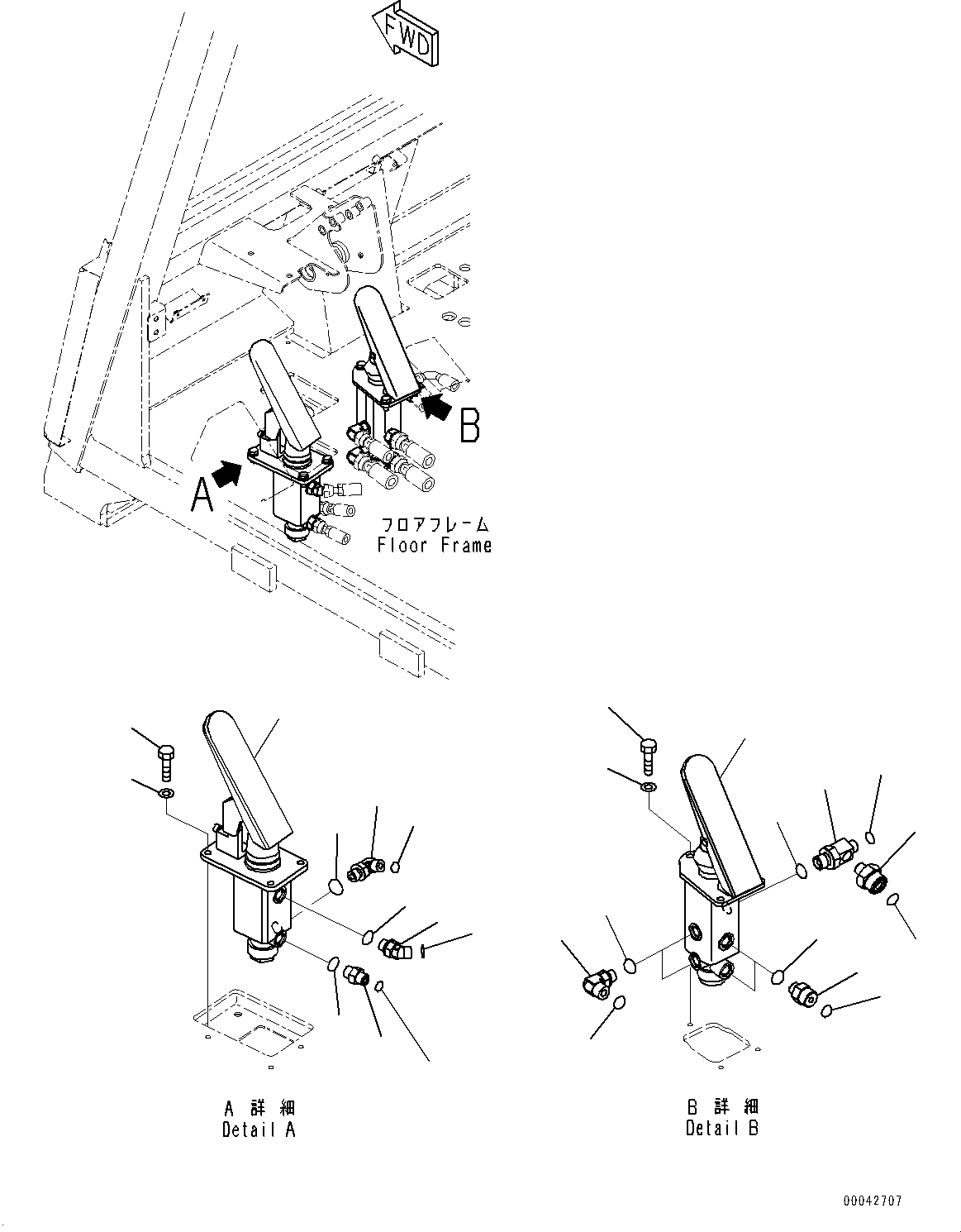 Komatsu parts book diagram for HD465-7E1 S/N 20001-UP (For EU): CAB, BRAKE CONTROL VALVE (#20001-)