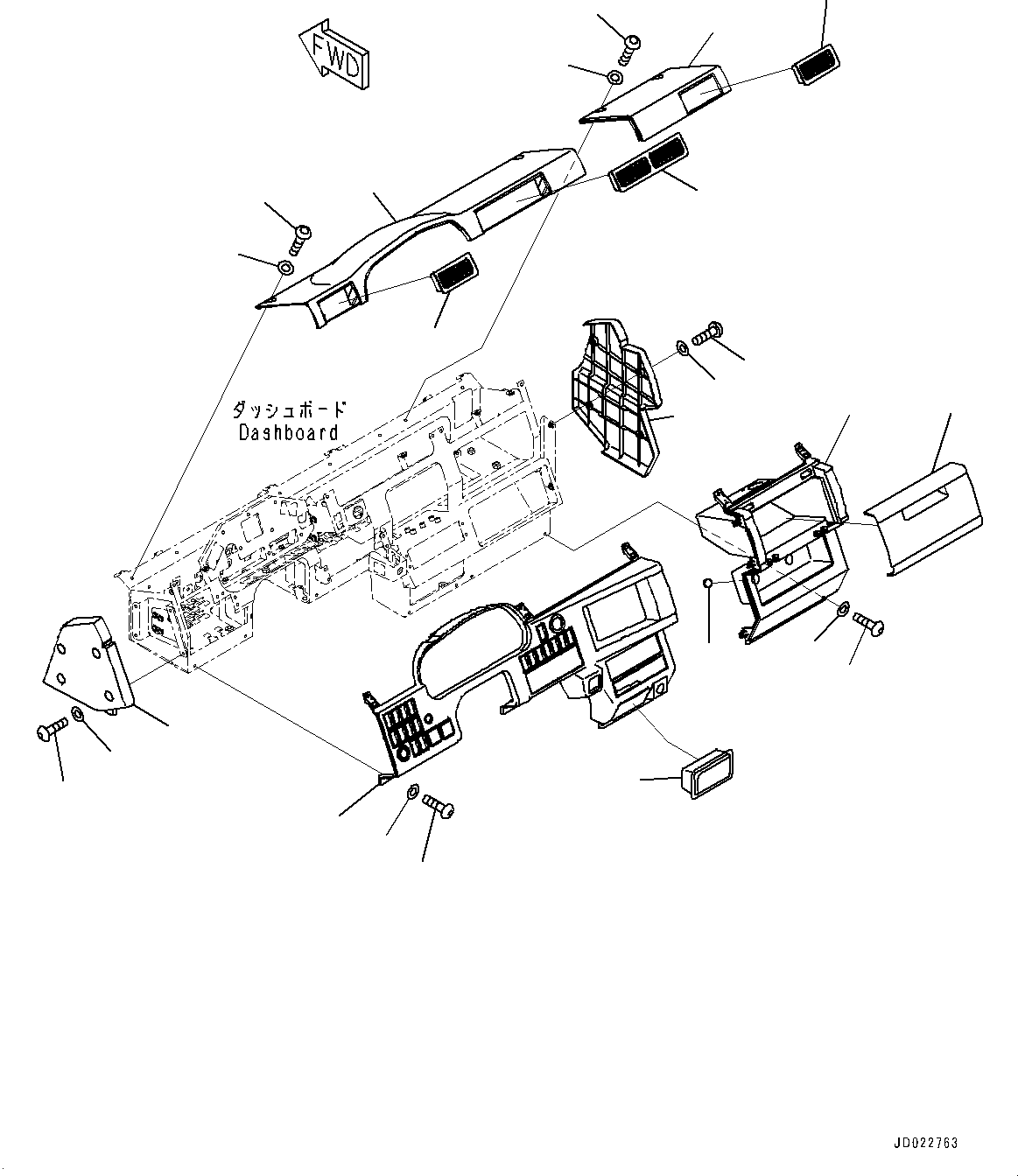 Komatsu parts book diagram for HD465-7E1 S/N 20001-UP (For EU): CAB, DASHBOARD COVER (#20001-)