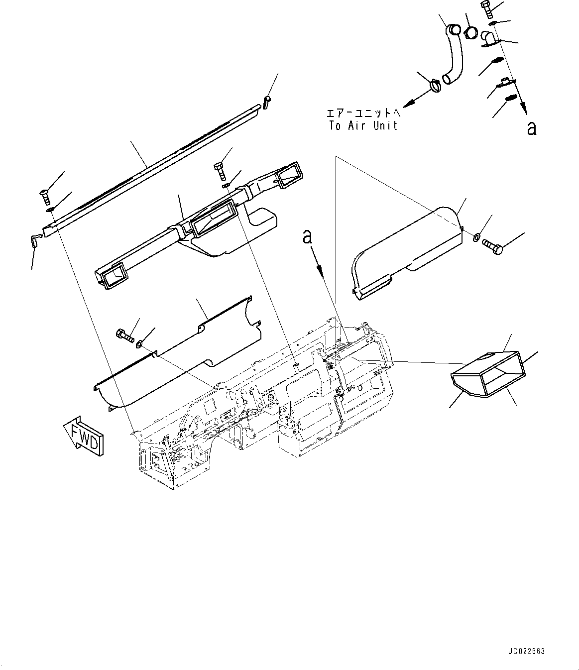 Komatsu parts book diagram for HD465-7E1 S/N 20001-UP (For EU): CAB, DASHBOARD DUCT (#20001-)