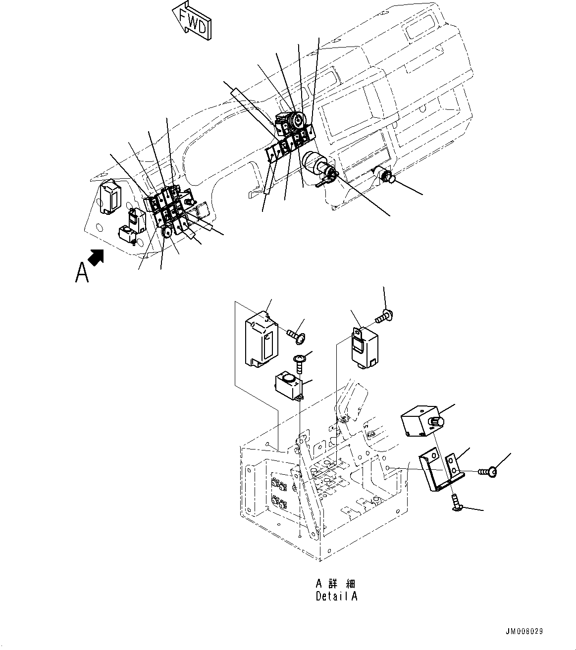 Komatsu parts book diagram for HD465-7E1 S/N 20001-UP (For EU): CAB, INSTRUMENT PANEL SWITCH (#20001-)