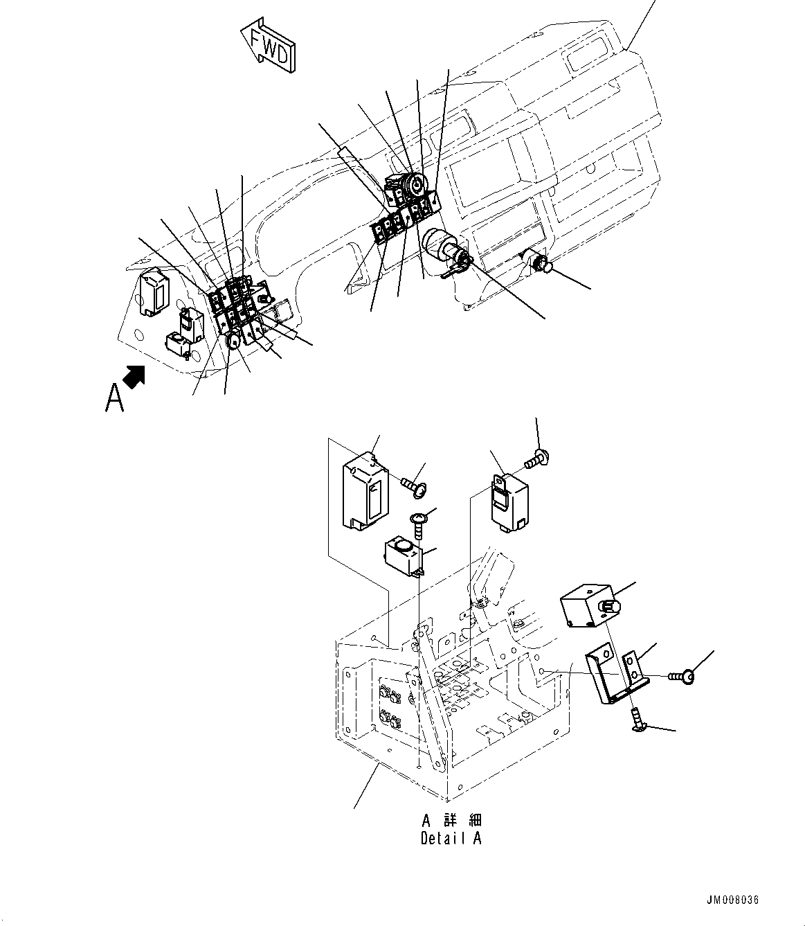 Komatsu parts book diagram for HD465-7E1 S/N 20001-UP (For EU): CAB, INSTRUMENT PANEL SWITCH (#20001-)