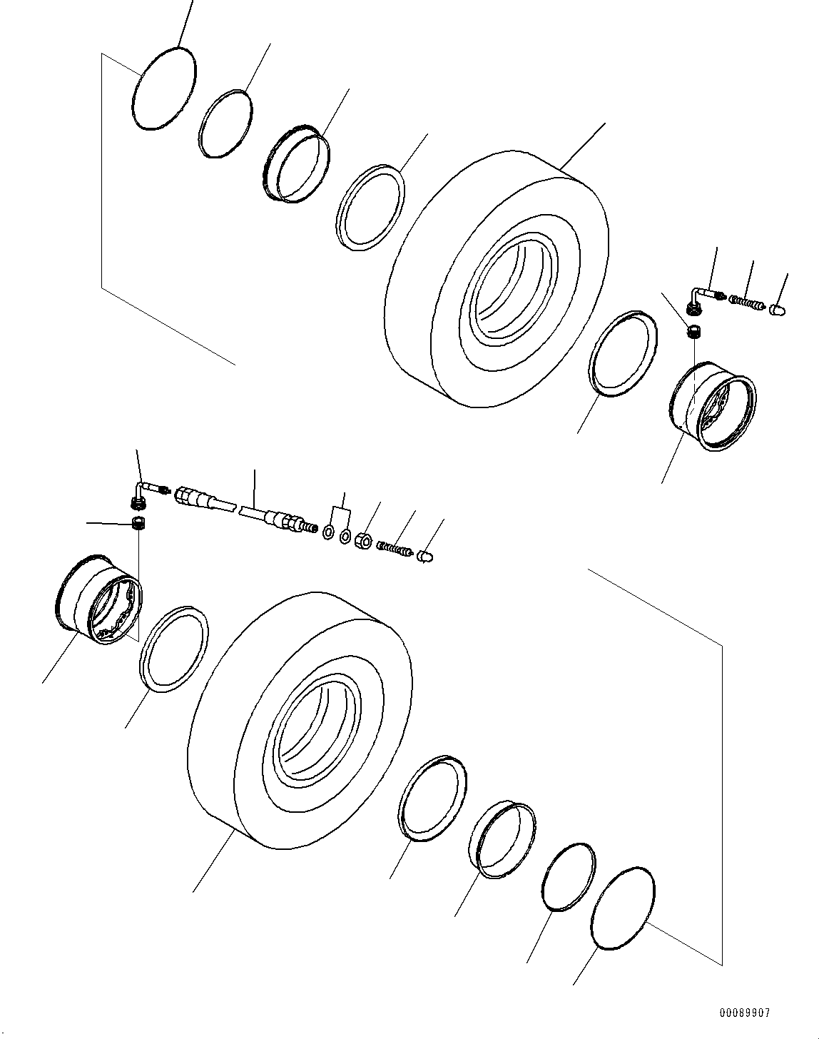 Komatsu parts book diagram for HD465-7E1 S/N 20001-UP (For EU): TIRE AND RIM, REAR (#20001-)