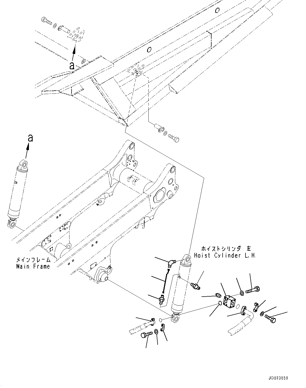 Komatsu parts book diagram for HD465-7E1 S/N 20001-UP (For EU): HOIST CYLINDER, PIPING, L.H. (#20001-)