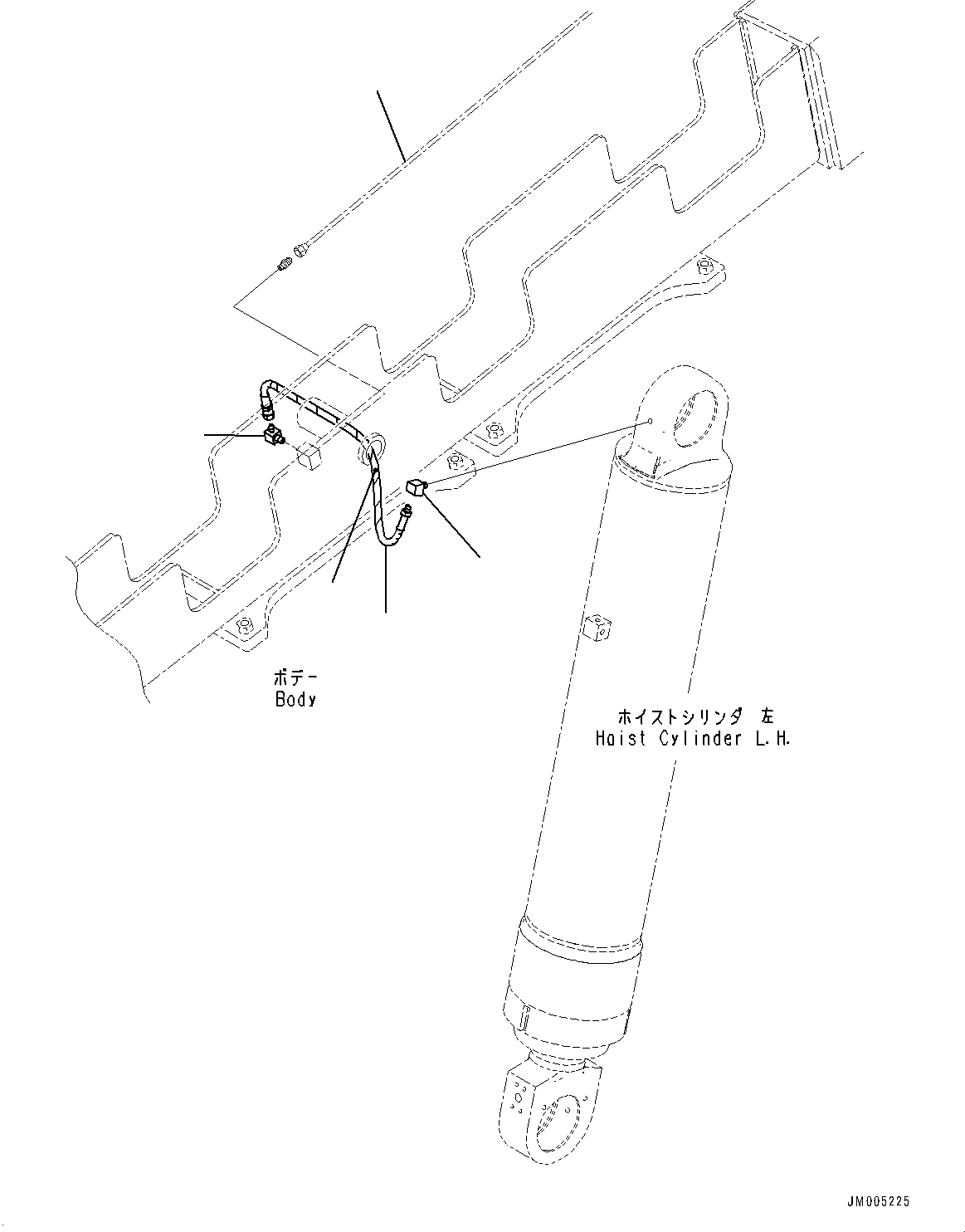 Komatsu parts book diagram for HD465-7E1 S/N 20001-UP (For EU): HOIST CYLINDER, LUBRICATION PIPING, L.H. (#20001-)