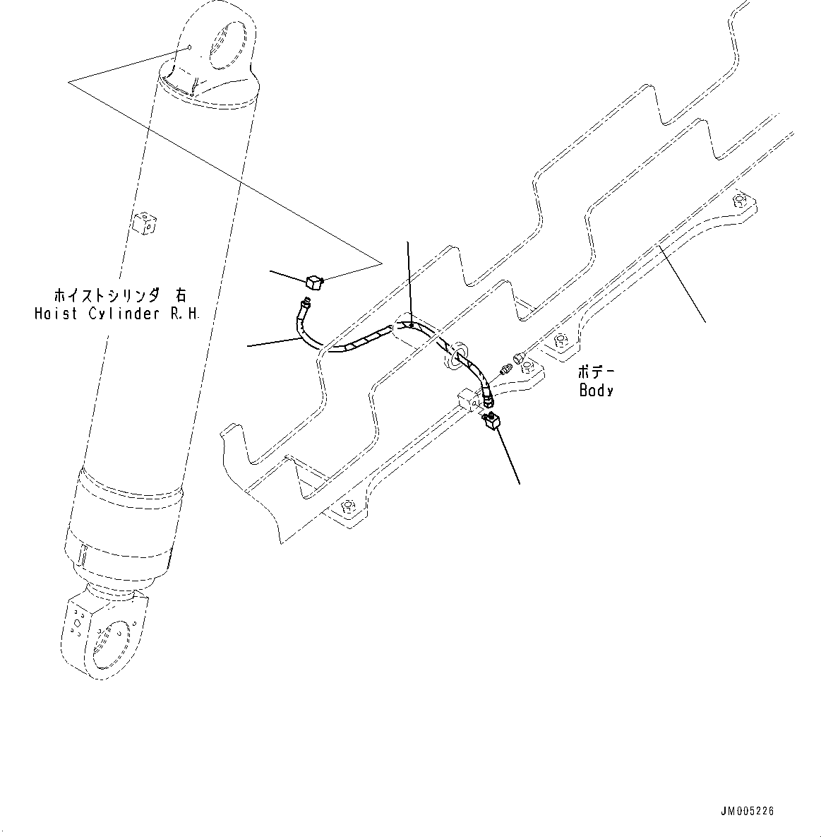 Komatsu parts book diagram for HD465-7E1 S/N 20001-UP (For EU): HOIST CYLINDER, LUBRICATION PIPING, R.H. (#20001-)
