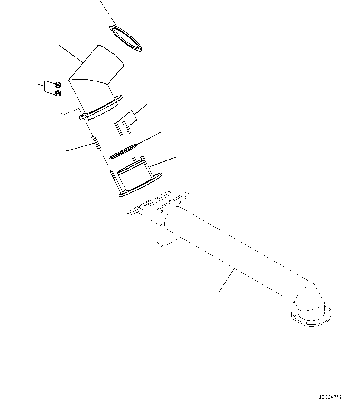 Komatsu parts book diagram for HD465-7E1 S/N 20001-UP (For EU): ENGINE EXHAUST GAS BOX RELATED PARTS (#20001-)