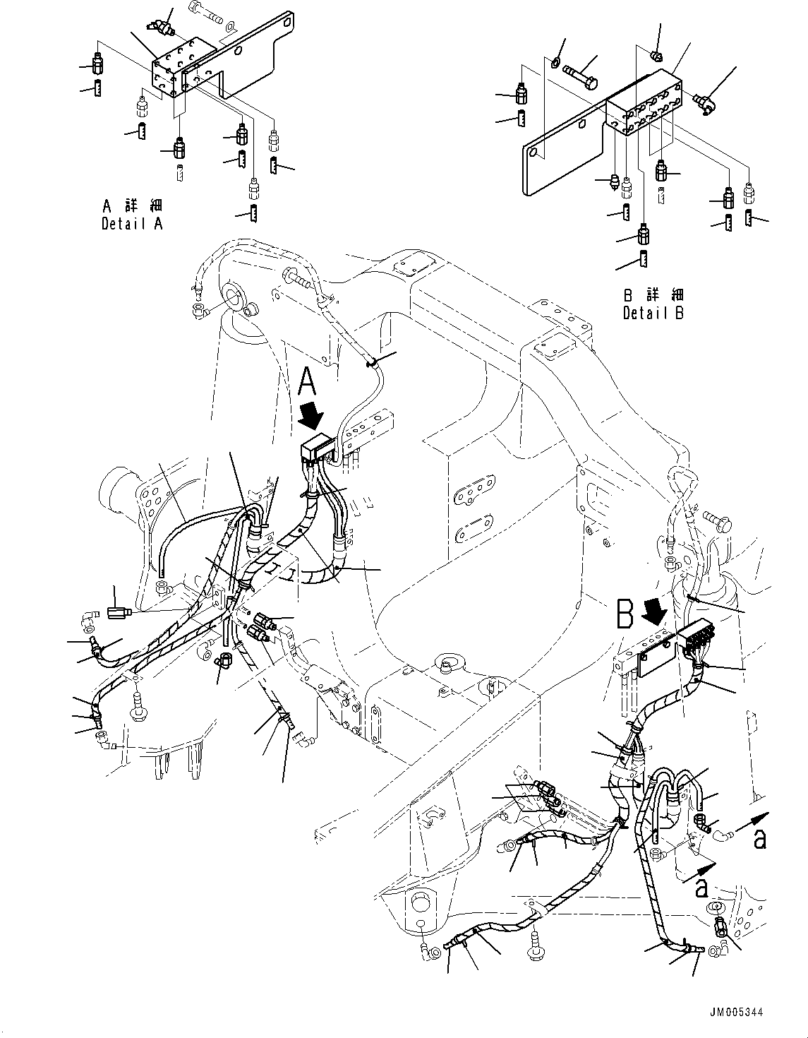 Komatsu parts book diagram for HD465-7E1 S/N 20001-UP (For EU): LUBRICATION PIPING, FRONT (1/2) (#20001-)