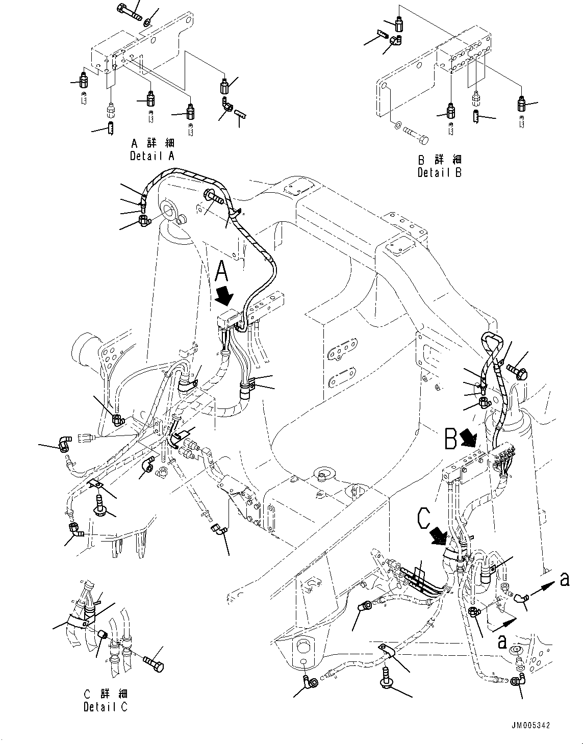 Komatsu parts book diagram for HD465-7E1 S/N 20001-UP (For EU): LUBRICATION PIPING, FRONT (2/2) (#20001-)