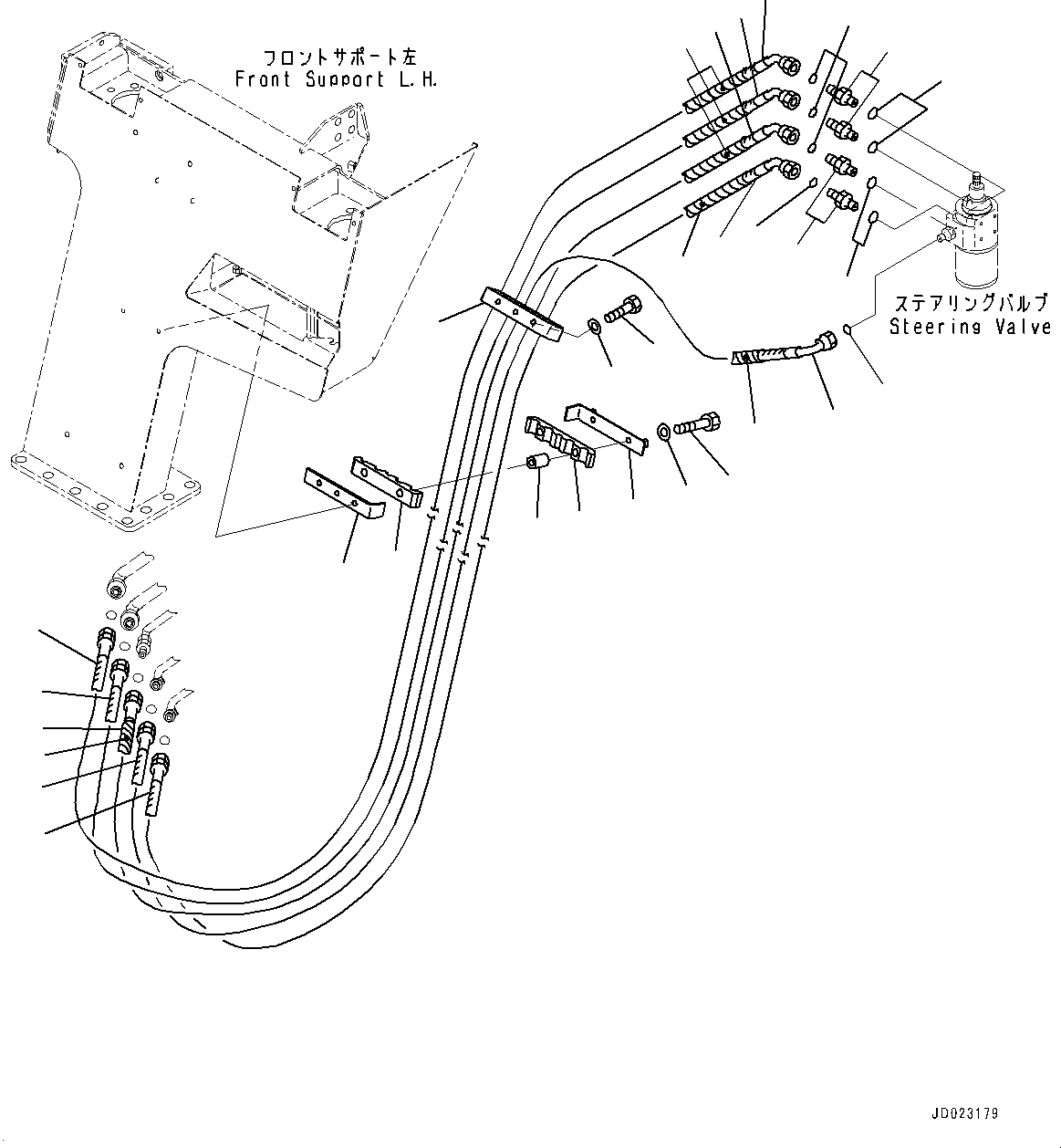 Dump Trucks Komatsu / HD605-7E1 S/N 20001-UP (For EU)(0000984C) / Front Support, Steering Piping (#20001-)(J007005 : J3220-008004)