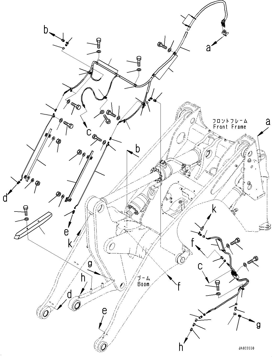Wheel Loaders Komatsu / WA270-8 S/N 83001-UP(0001010C) / Remote Greasing System, Boom, Bell Crank and Link Grease Piping (#83001-)(J021002 : J4710-004002)