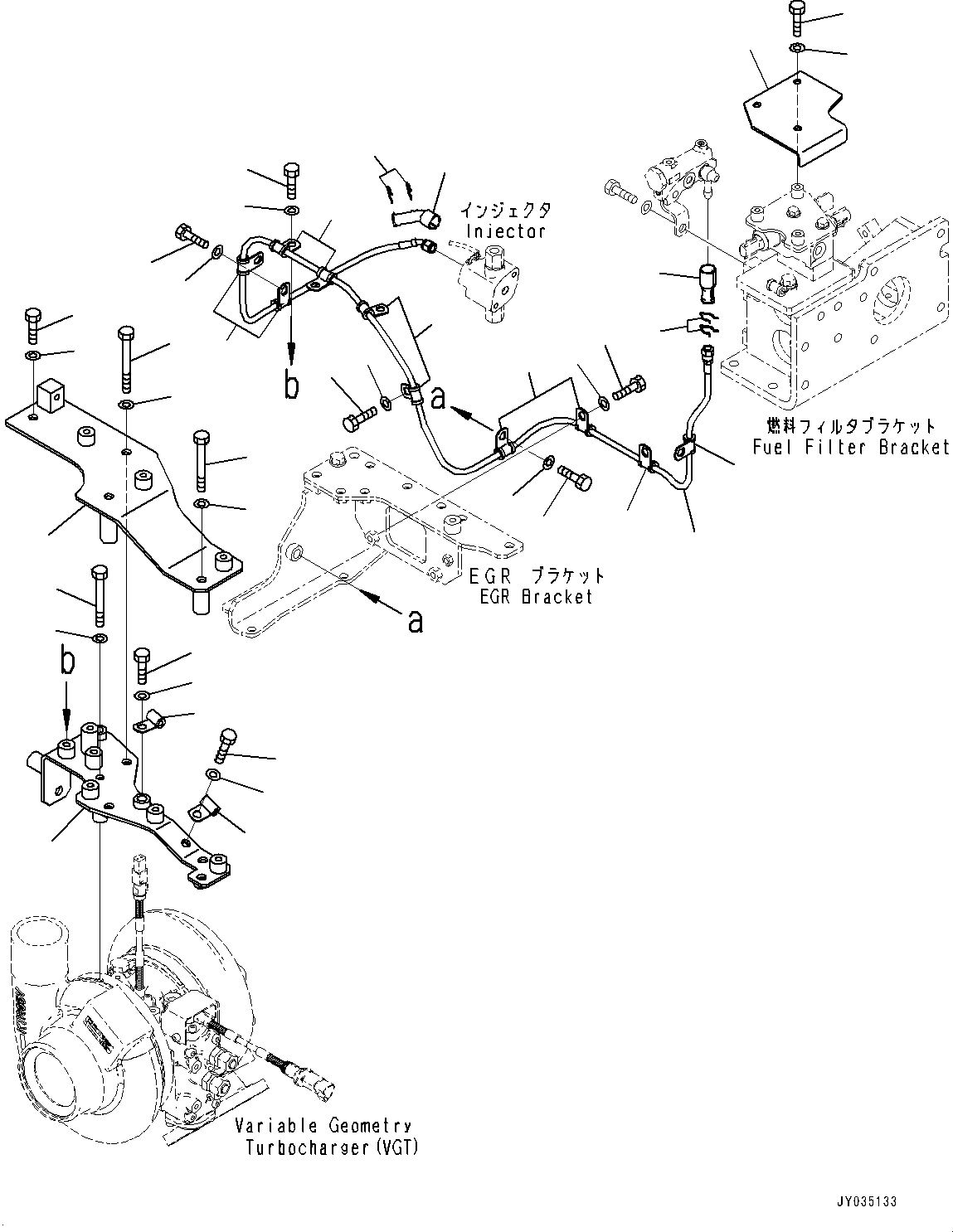Komatsu parts book diagram for SAA6D140E-7D S/N 830556-UP (For PC650LC-11): FUEL FILTER, PIPING (2/2) (#830556-)