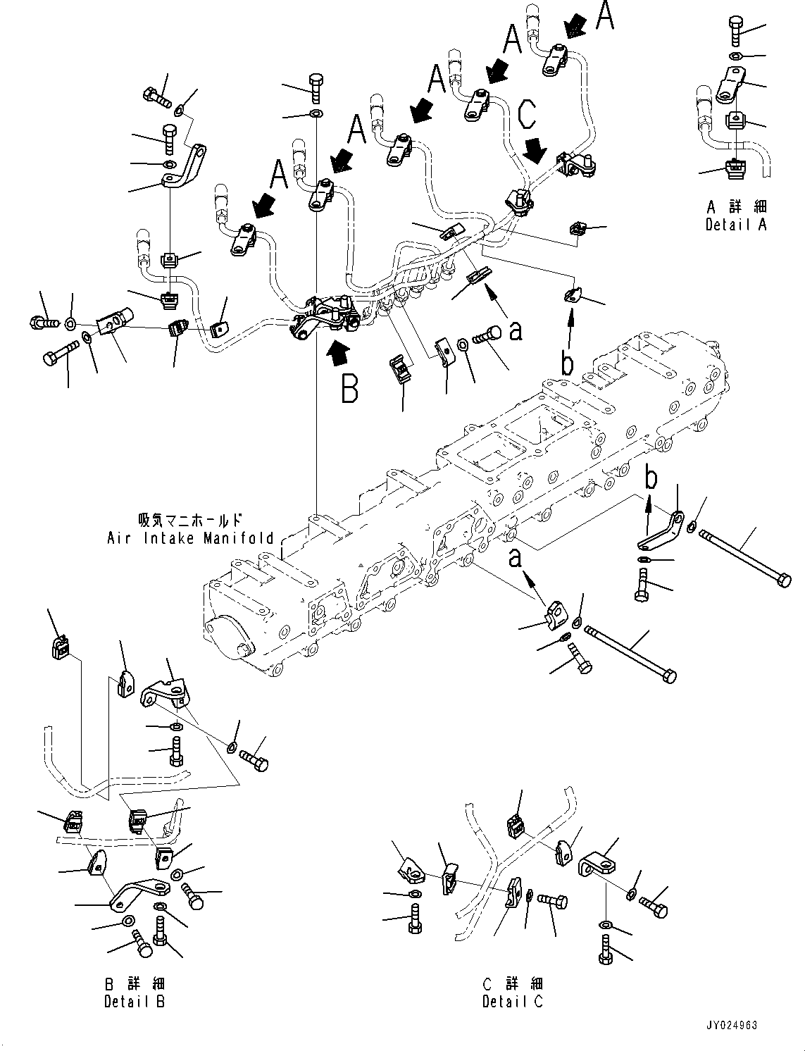Komatsu parts book diagram for SAA6D140E-7D S/N 830556-UP (For PC650LC-11): FUEL SUPPLY PUMP BRACKET AND PIPING, BRACKET (#830556-)