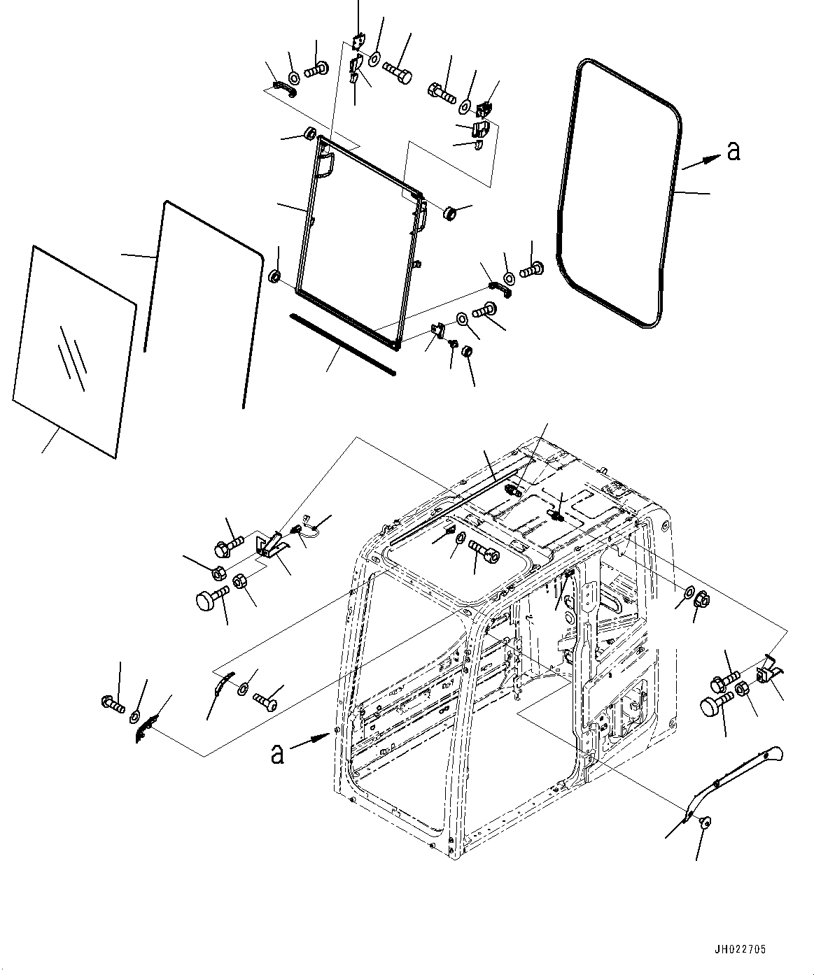 Komatsu parts book diagram for PC170LC-11 S/N 35001-UP: CAB, FRONT LOWER WINDOW (#35001-)