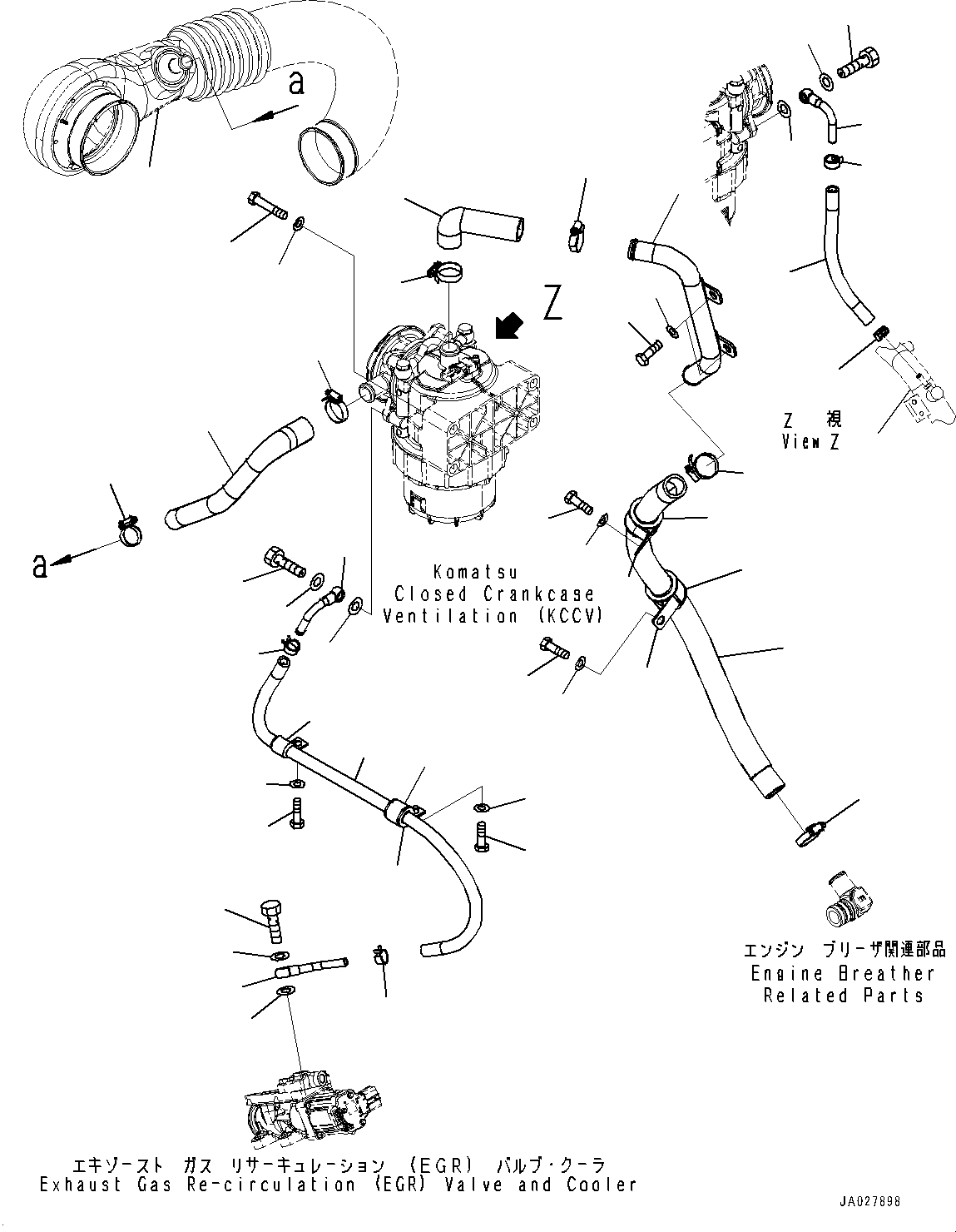 Bulldozers Komatsu / D51EX-24 S/N 10001-UP(0001119C) / Komatsu Closed Crankcase Ventilation (KCCV), Piping (1/2) (#10001-)(B009003 : B0201-001003)