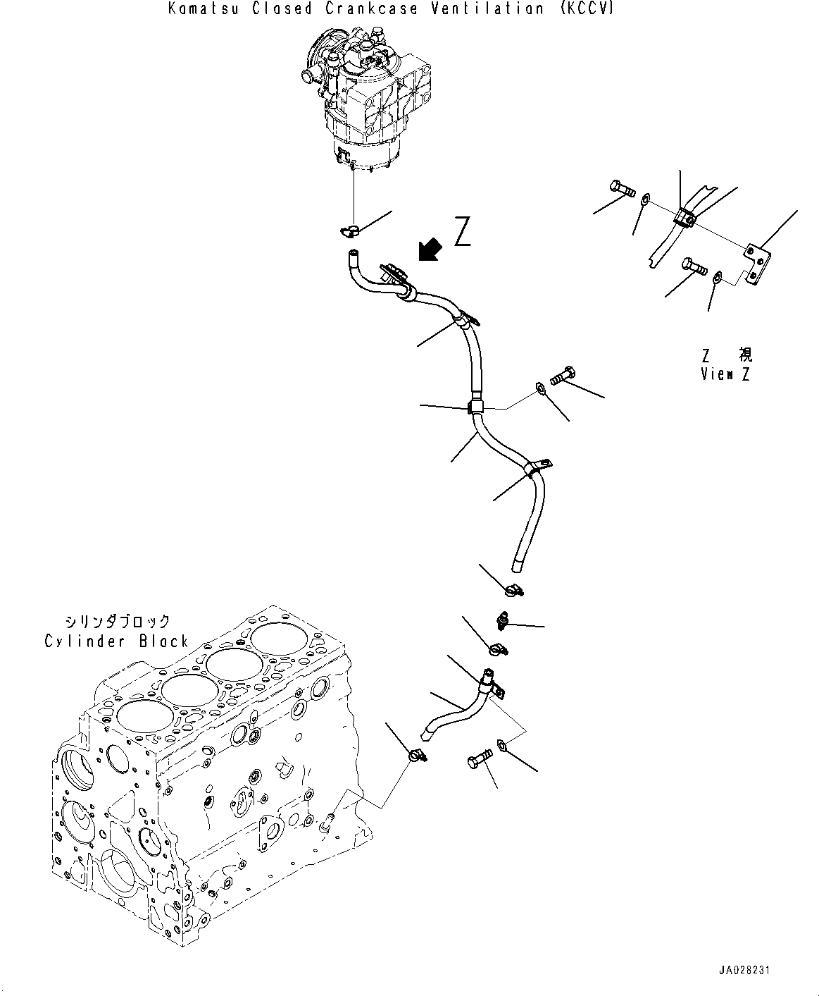 Bulldozers Komatsu / D51EX-24 S/N 10001-UP(0001119C) / Komatsu Closed Crankcase Ventilation (KCCV), Piping (2/2) (#10001-)(B009004 : B0201-001004)
