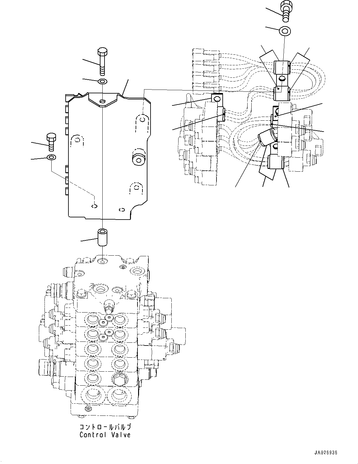 Bulldozers Komatsu / D51EX-24 S/N 10001-UP(0001119C) / Control Valve, Bracket and Clip (With Rear 1-Attachment) (#10001-)(H002014 : H0120-001014)