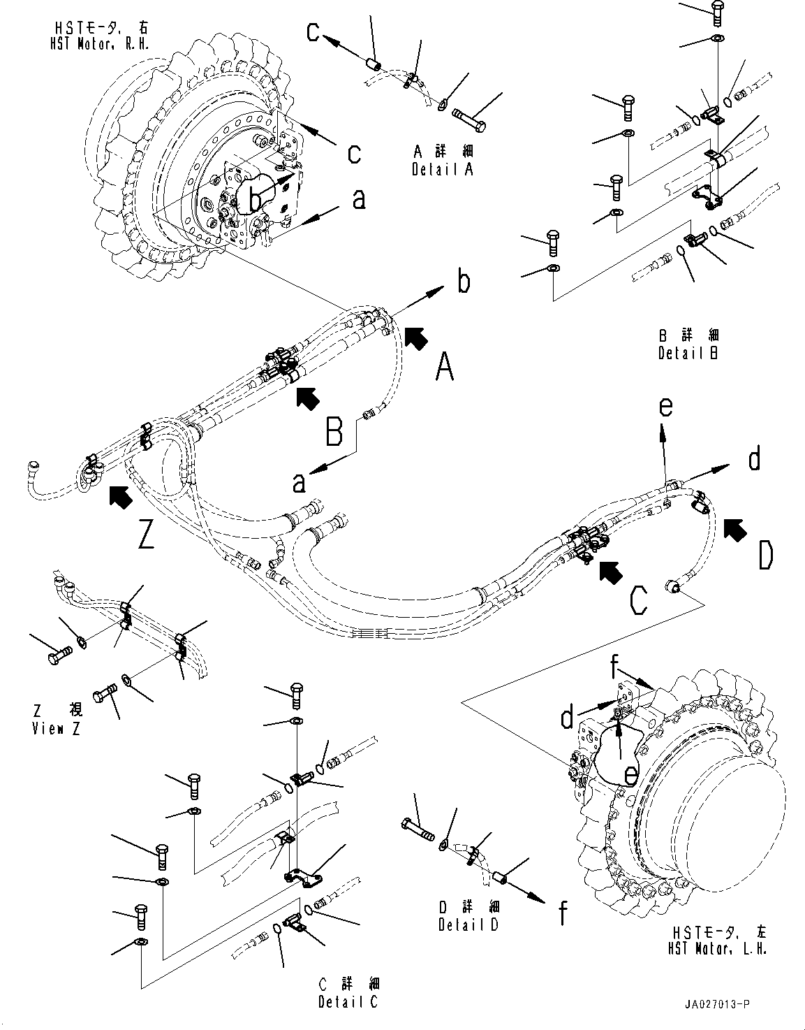 Bulldozers Komatsu / D51EX-24 S/N 10001-UP(0001119C) / Travel Motor Drain Piping, Piping Mounting (1/3) (#10001-)(H008003 : H0340-002003)