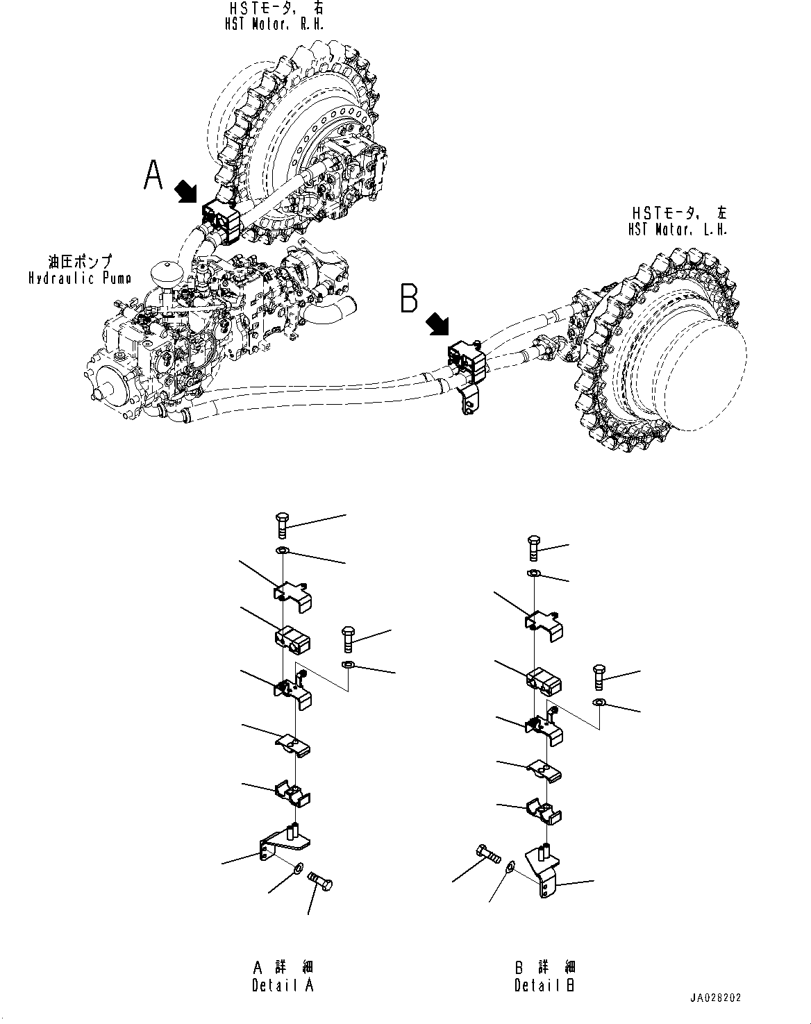 Bulldozers Komatsu / D51EX-24 S/N 10001-UP(0001119C) / Travel Motor Piping, Piping Mounting (#10001-)(H009002 : H1310-002002)