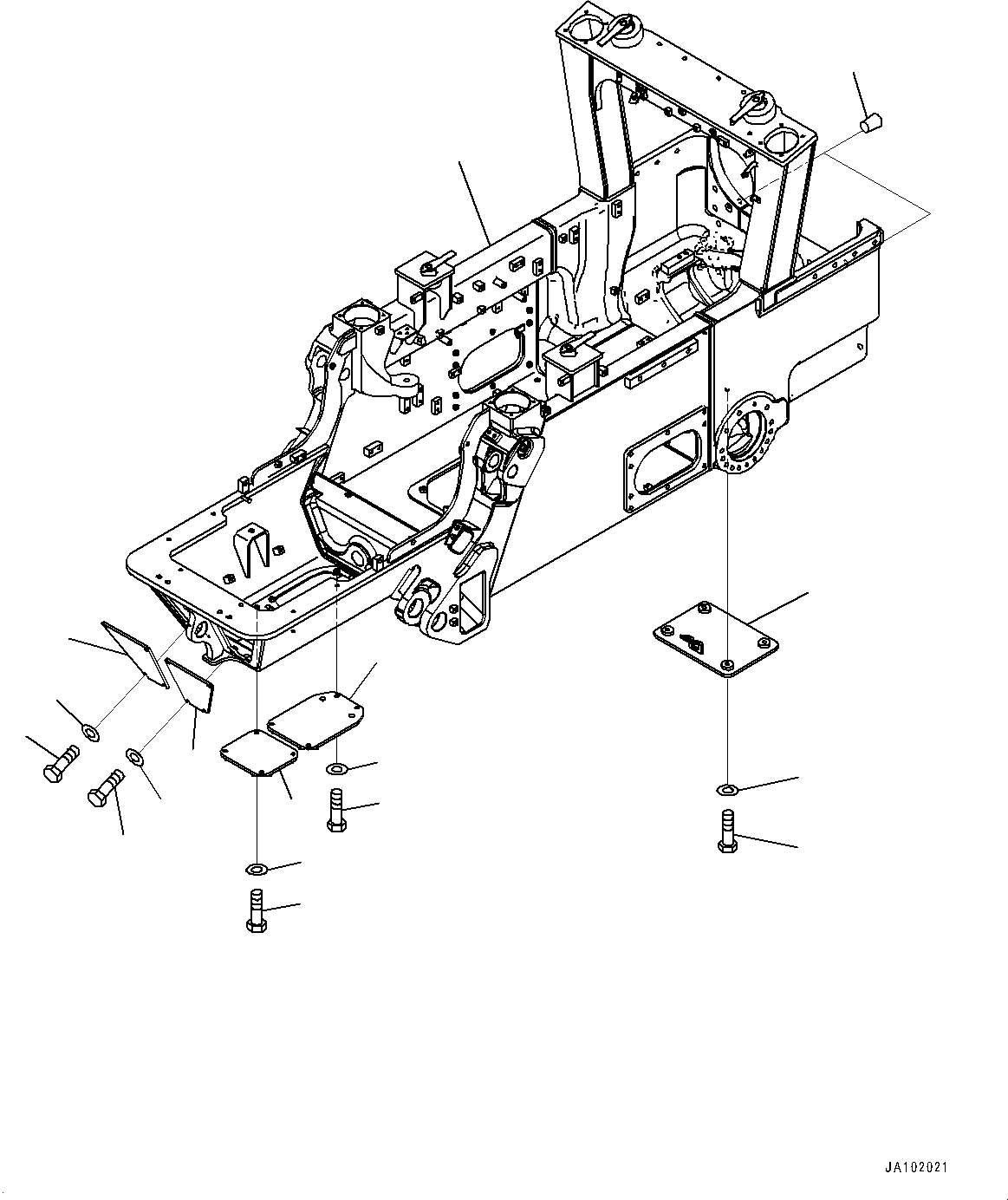 Bulldozers Komatsu / D51EX-24 S/N 10001-UP(0001119C) / Main Frame, Frame and Cover (With Fixed Digging Angle Multi-shank ripper or Towing Winch)(#10627-)(J004002 : J2100-003001A)