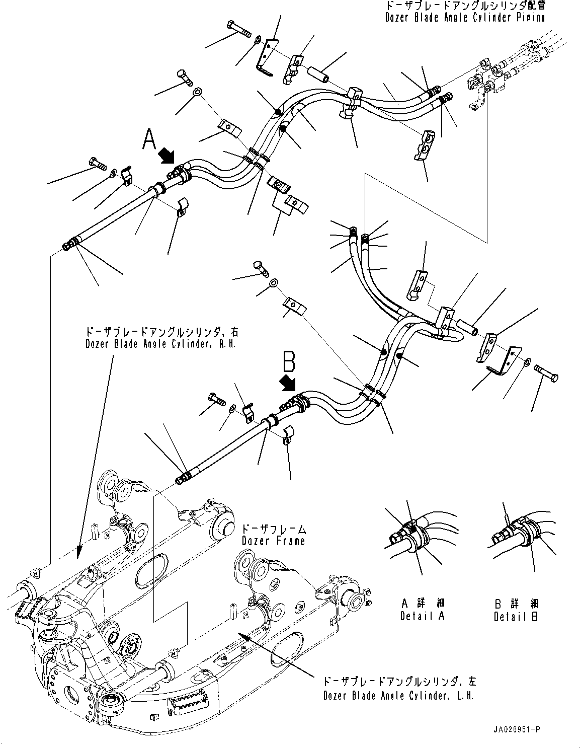 Bulldozers Komatsu / D51EX-24 S/N 10001-UP(0001119C) / Dozer Hydraulic Piping, Angle Cylinder Piping (#10001-)(T009001 : T2160-002001)