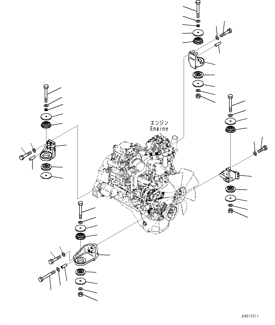 Excavators Komatsu / PC210LCI-11 S/N 500470-UP(0001123C) / Engine Mounting (#500470-)(B001001 : B0100-001001)