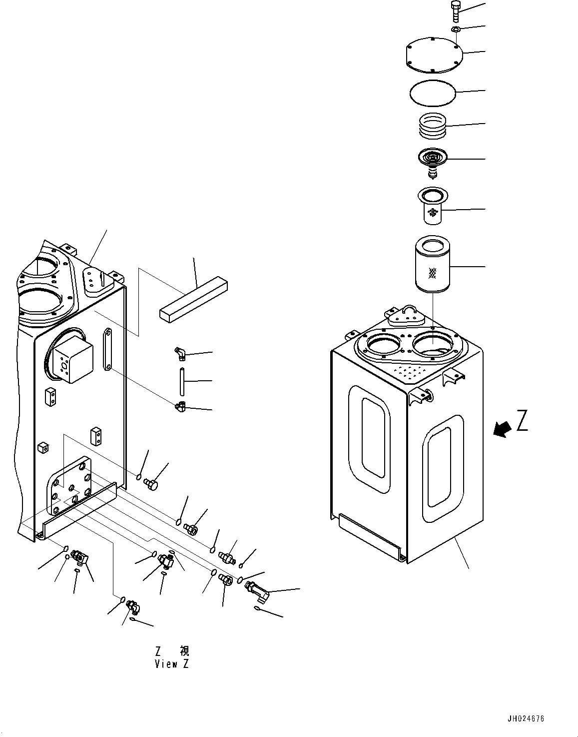 Excavators Komatsu / PC210LCI-11 S/N 500470-UP(0001123C) / Hydraulic Tank, (1-Additional Actuator Piping, Accumulator) (#500470-)(H002001 : H0110-002001)