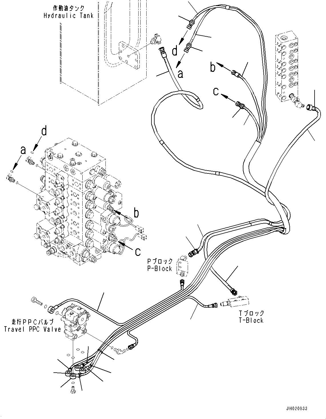 Excavators Komatsu / PC210LCI-11 S/N 500470-UP(0001123C) / Cab, Floor, PPC Valve Piping for Travel (#500470-)(K015058 : K1110-003058)