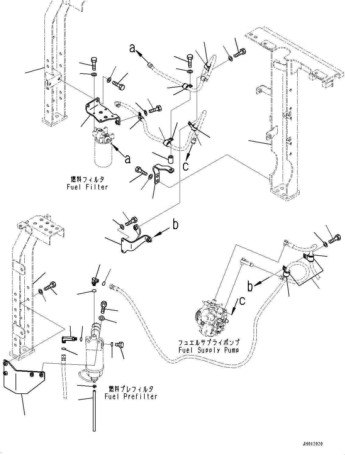 Excavators Komatsu / PC240LC-11 S/N 95001-UP (For KAL)(0001211C) / Fuel Piping, Fuel Prefilter Mounting (#95001-)(D002004 : D0200-001004)