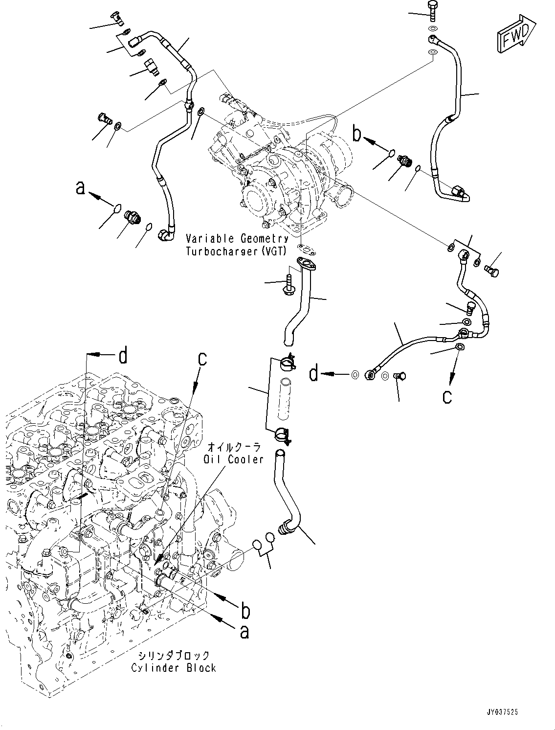 Engines Komatsu / SAA4D107E-3E S/N 26664037-UP (For HB215LC-3)(0001223C) / Variable Geometry Turbocharger (VGT) Oil Piping (#26664037-)(A012001 : ATP00-001001)
