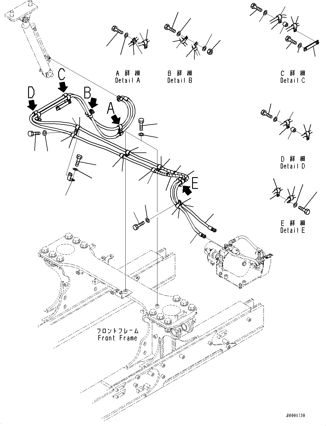 Dump Trucks Komatsu / HM300-5 S/N 10555-UP (For KAL)(0001224C) / Cab Tilt Cylinder and Its Related Parts, Piping (#10001-)(K006005 : K3120-001004)