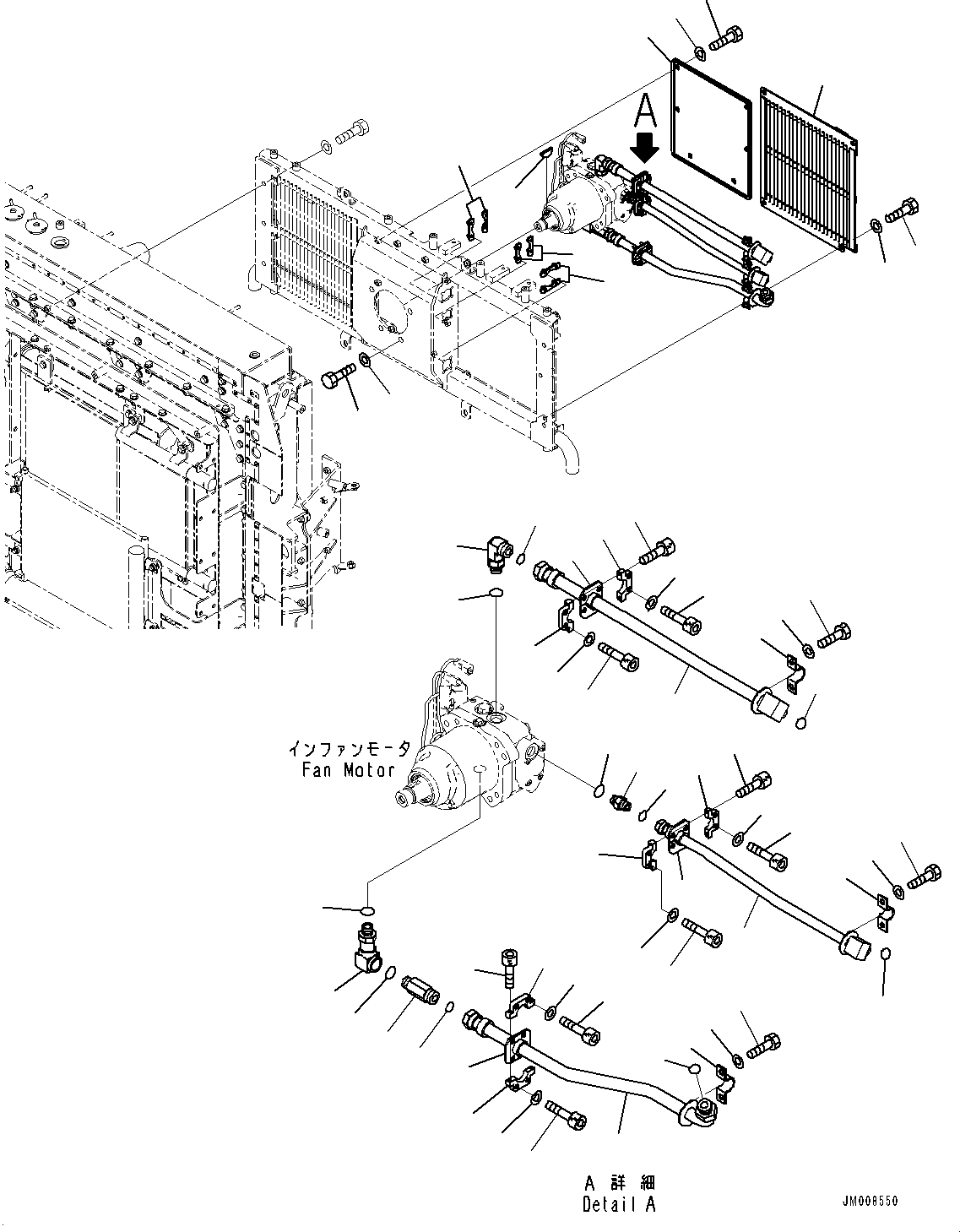 Komatsu parts book diagram for HD605-8 S/N 30072-UP (For KAL): RADIATOR, FAN MOTOR MOUNTING (#30001-)
